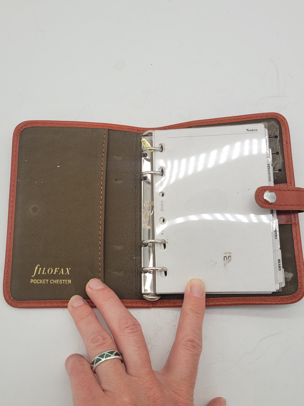 Vintage Filofax Pocket Chester Burnt Orange Leather 4 Ring Pocket Organizer 1993
